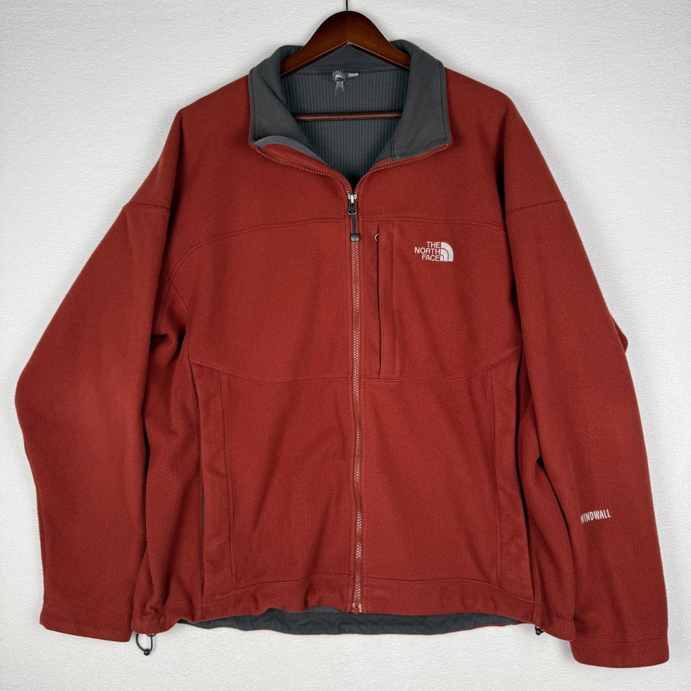 The North Face‎ Mens XL WindWall Fleece Jacket Full Zip Red Mock Neck
